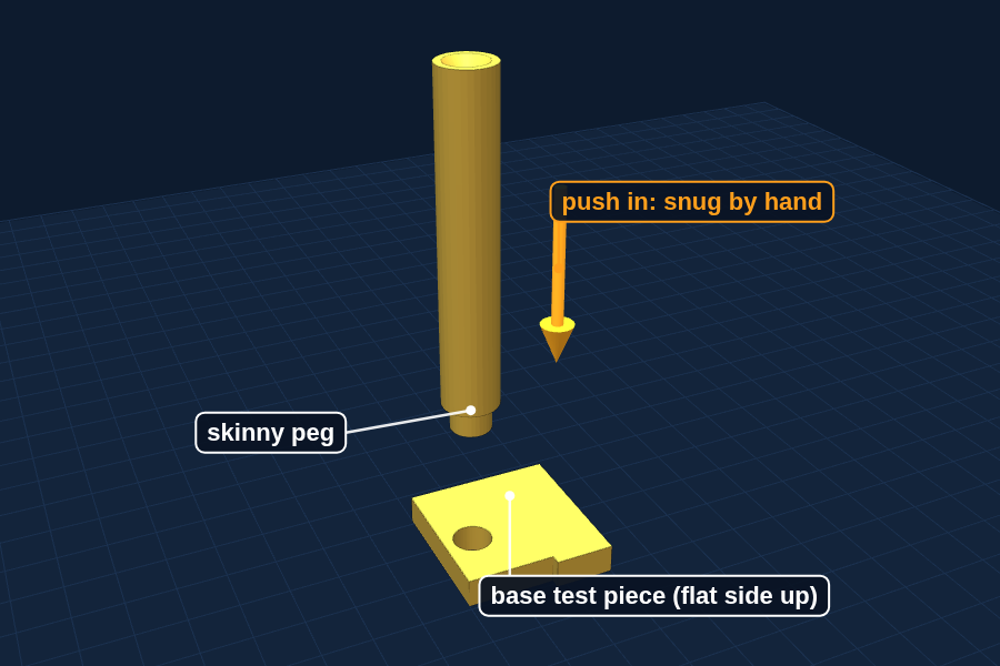 Test the deck and base holes with the two test pieces.