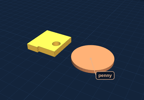 Base test piece next to a penny for size