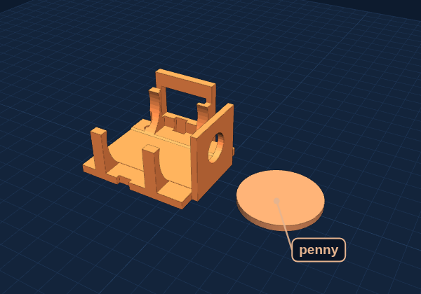 Motor mount next to a penny for size