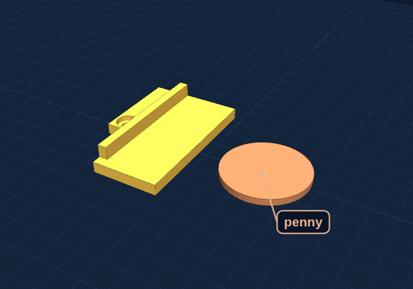 Deck test piece next to a penny for size