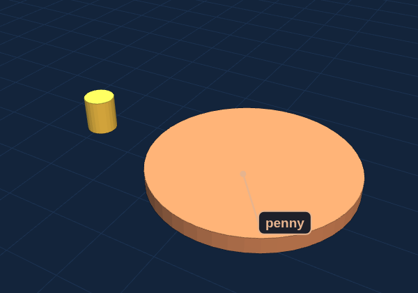 Dowels (2) next to a penny for size
