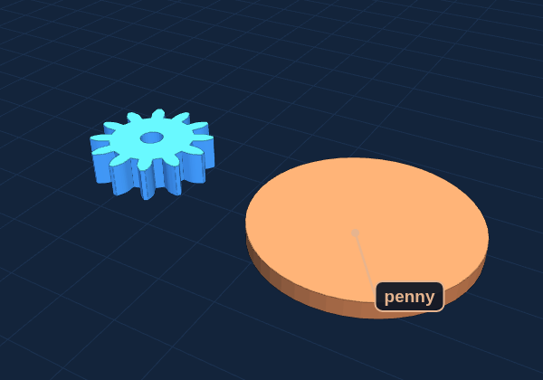 Motor gear next to a penny for size