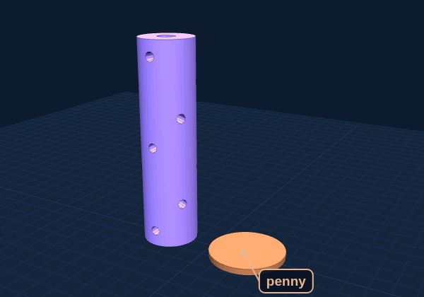 Brush roller next to a penny for size